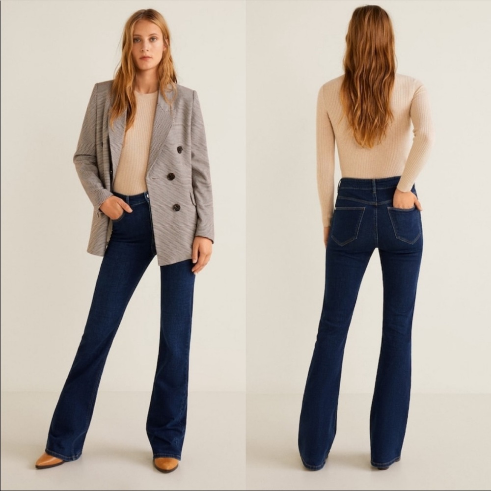 MANGO Dark Wash High-Waisted Flare Jean Sz 6